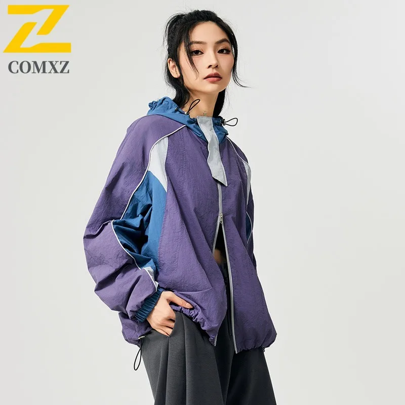 

COMXZ 2025 для мужчин и женщин, общественная версия, куртка с капюшоном, свободная посадка, повседневное пальто с большим карманом, осенняя мода, модный уличный стиль