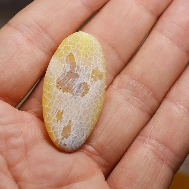 20x40mm large oval yellow crack straight hole agate quartz camo piece pendant beads DIY jewelry making