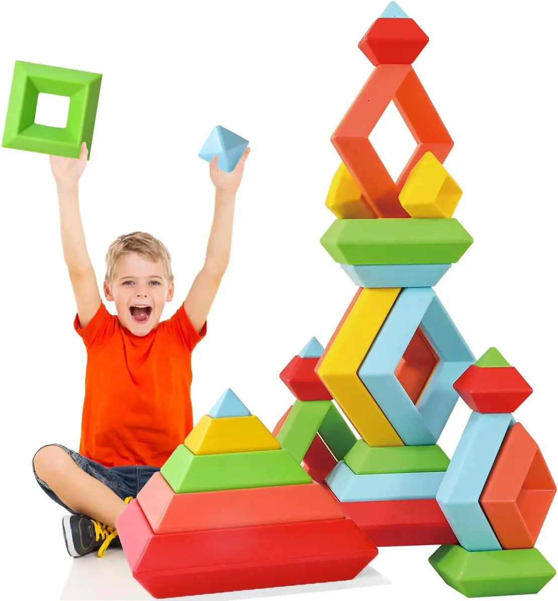 

Large Building Blocks Set - 30 Giant Blocks for Stacking - Develops Hand Eye Coordination & Cognitive Skills - Ages 4-8 - Indoor