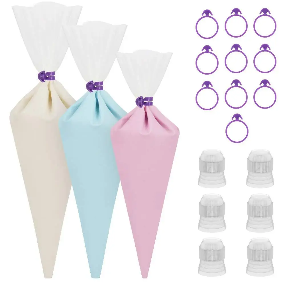 28Pcs Piping Bag Set Translucent TPU Piping Bag Silicone Retaining Ring Convertor Cake Decoration Accessories Kitchen Tools