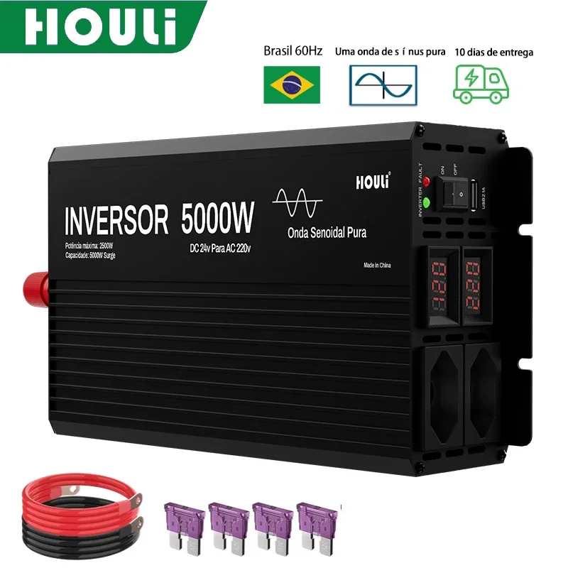 HOULI 6000W 5000W 4000W 3000W inversor de onda senoidal pura 12v 24v to 220v conversor do brasil transformador