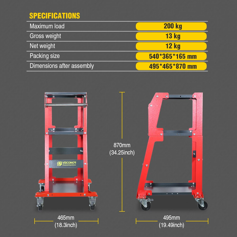 3x Tier Rolling Tool Cart 440 LBS Capacity Tiered Storage Tool Cabinet for Car Fuel Injector Cleaner & Tester Cleaning Machine