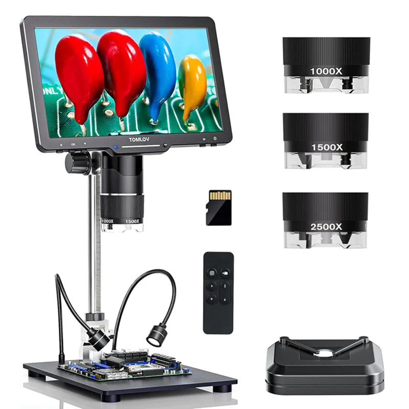 TOMLOV TriL110 3-Linsen 2K Digitalmikroskop 2500X HDMI Münzmikroskope Lupe 10,1" IPS-Bildschirm für Münzen Lötwerkzeuge