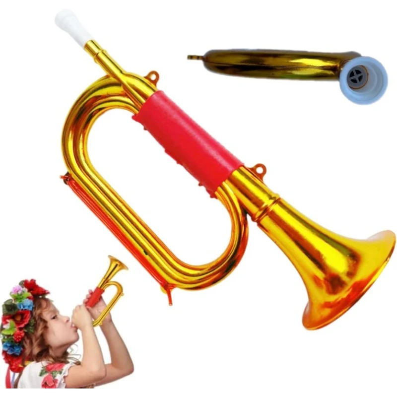 Toy Trumpet Playable Developmental Safe Plastic Golden Kid Trumpet with Comfortable Handle Educational Kids Musical Instruments