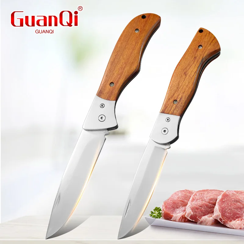 Kitchen Knives Stainless Steel Folding Knife Cut Meat Slicing Fruit Vegetables Boning Knife Wood Handle Peeling Knife Chef Tools