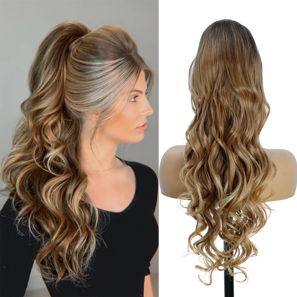 글래디스 28인치 롱 웨이브 포니테일 익스텐션 180g 바이오 합성 포니테일 헤어 옴브레 바디 위브 포니테일 클립인 헤어 포니테일