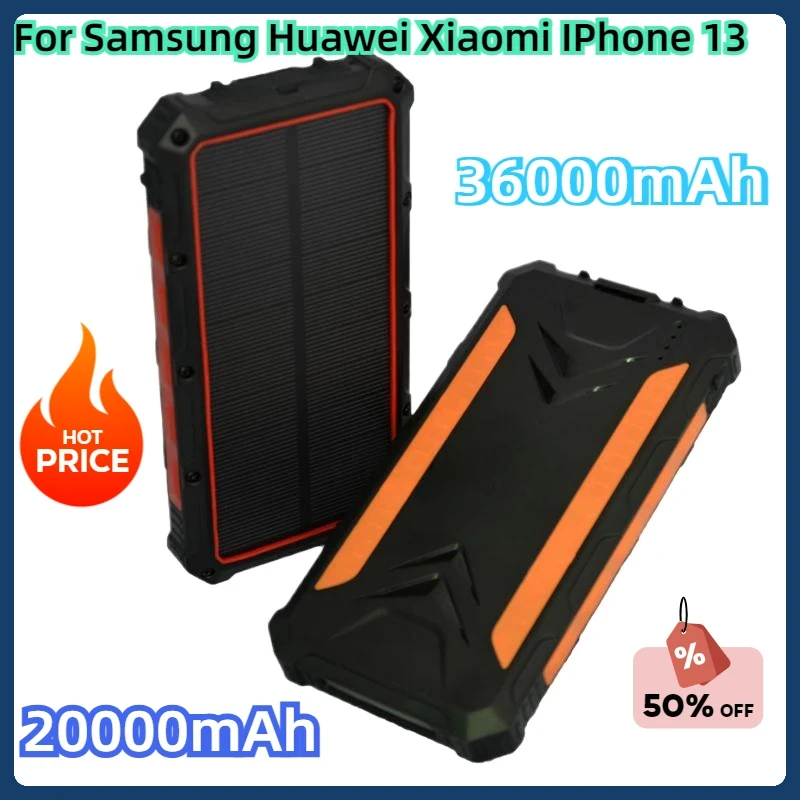 

For Samsung Huawei Xiaomi IPhone 13 Qi Wireless Charger PowerbankSolar Power Bank 36000mAh with LED Light External Battery Pack