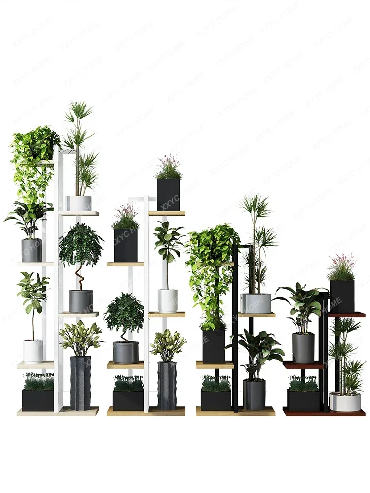 

Wrought iron flower rack multi-layer indoor living room household balcony partition basin solid wood rack