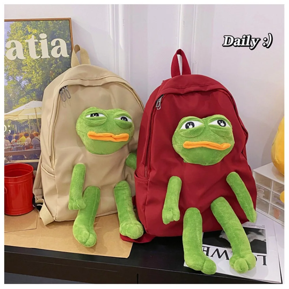 New Canvas Laptop Backpack Durable Cute Cartoon Schoolbag Sad Frog Large Capacity School Backpack