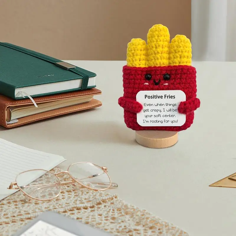 Positive French Fries Knitted Fries Funny Crochet Inspirational Toy Cute Room Decor Knitted Toys Comfort Fries With Positive