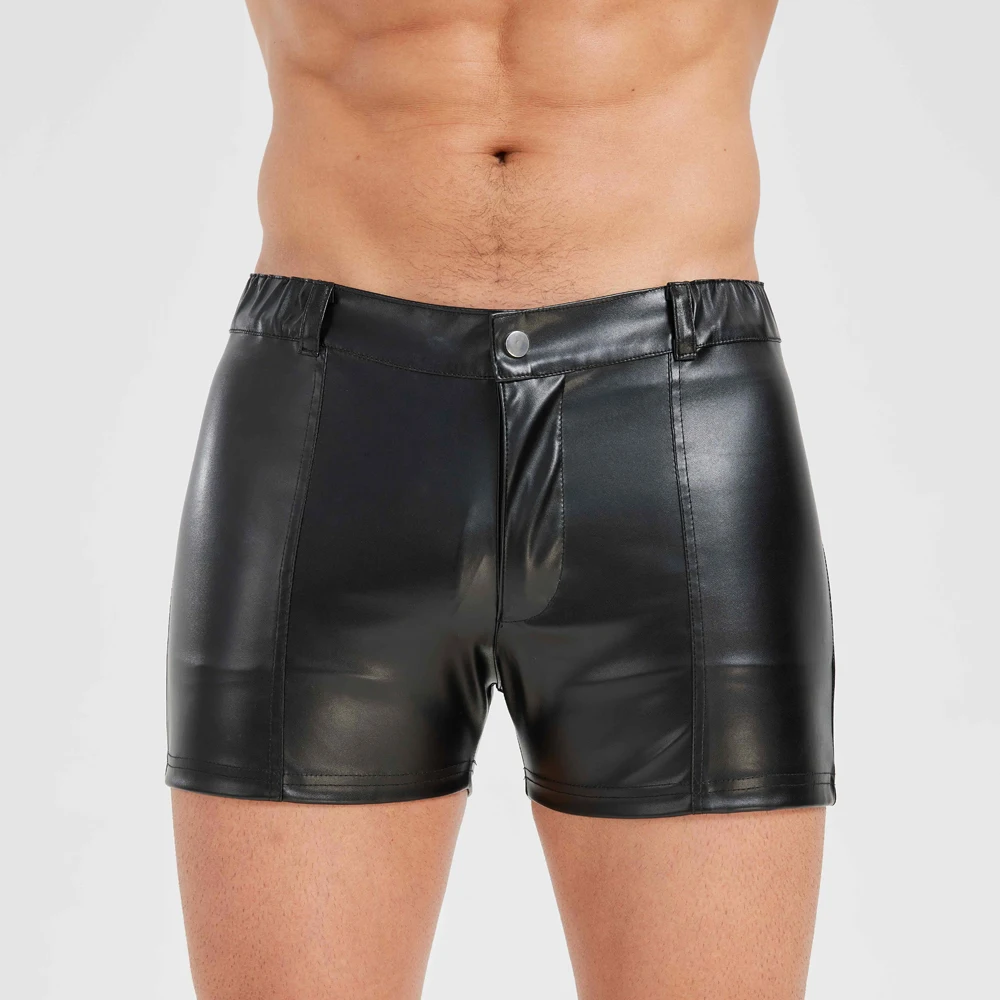

Черные шорты из искусственной кожи, мужские шорты в стиле панк для ночного клуба, фестивальная вечеринка, наряд для танцев на пилоне, повседневные боксеры, кожаные брюки на молнии