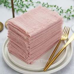 24pcs 32x32cm Pale Pink Cloth Napkins Cotton Gauze Retro Burrs Napkin Reusable Tea Towel Wedding Party Table Decor Wholesale