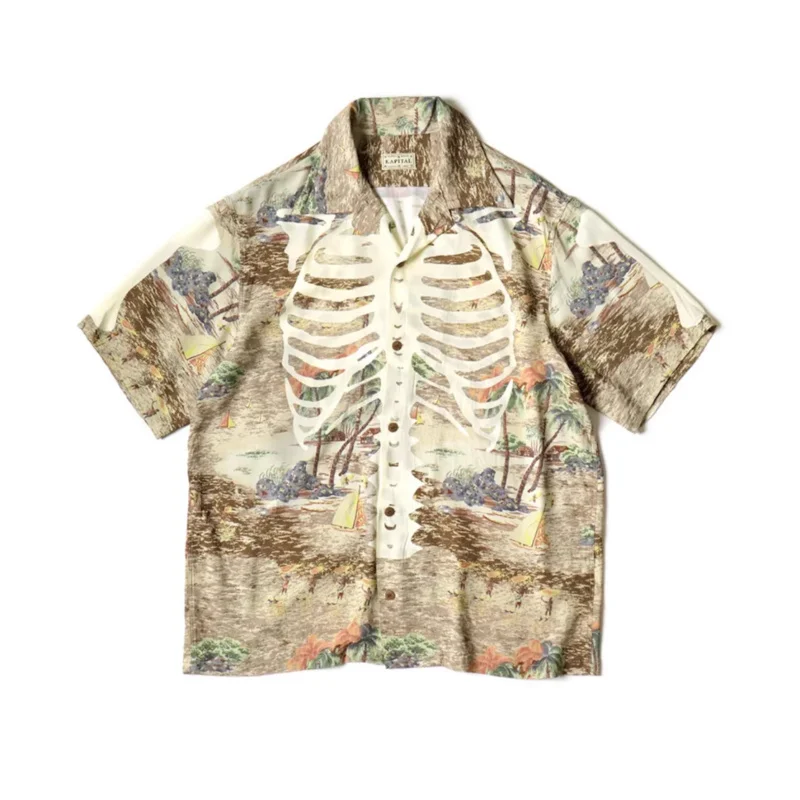 23SS KAPITAL Hirata Kazuhiro Japanese casual bone Hawaiian print Cuban collar short-sleeved shirt