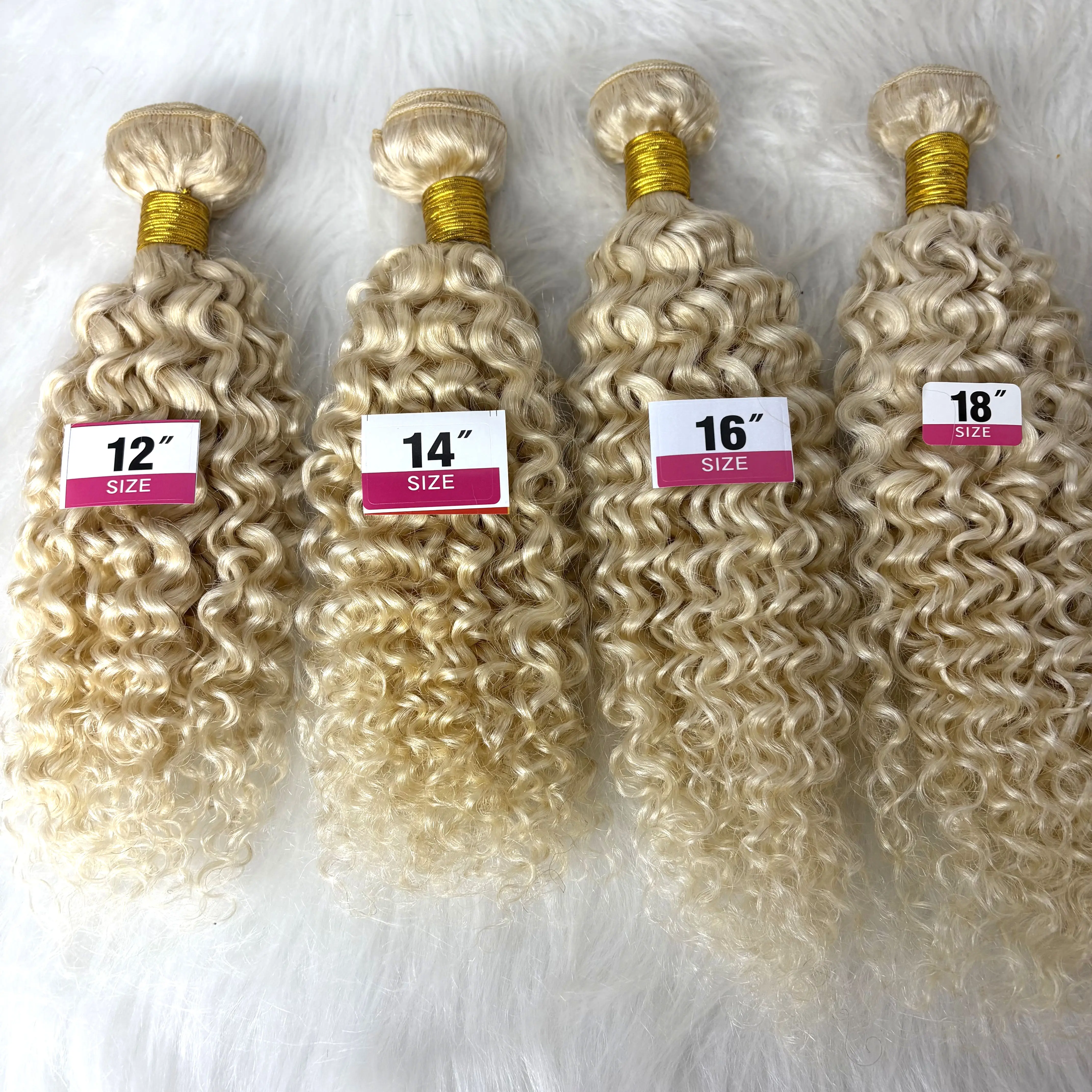 24 26 インチ 613 #   ブロンドジェリーカール人毛束12Aブラジリアンレミーロウディープウェーブカール人毛エクステ女性用