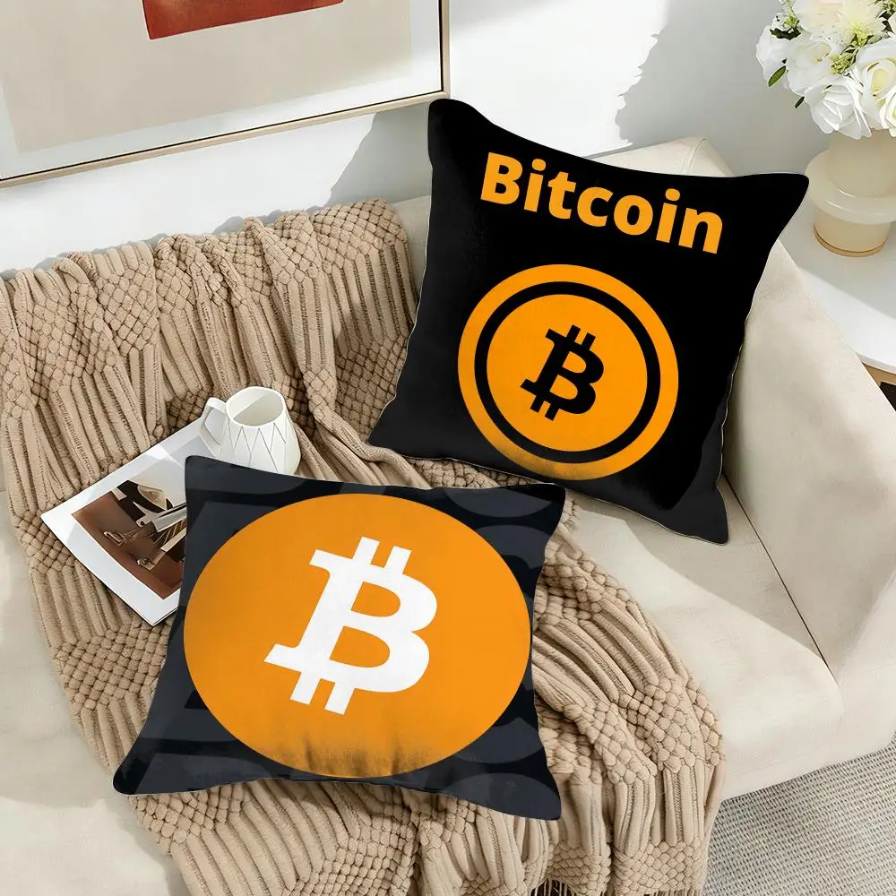 Bitcoin Cryptocurrency Btc Cushion Cover Silky Short Plush Invisible Zipper Dustproof Sofa Pillow Case For Home Decor