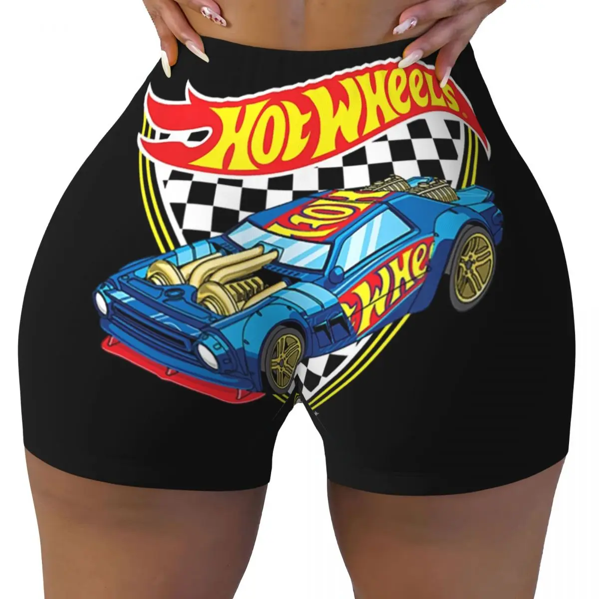 Custom Sport Car Hot Wheels Acceleracers Workout Shorts Women's Cartoon Car Gym Running Biker Yoga Shorts