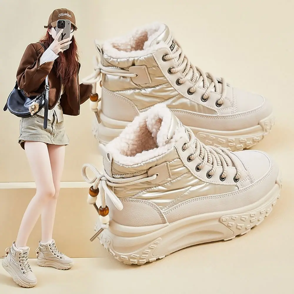

Women Causal Sneakers Female Winter Fashion New Warm Thick Sole Increase Cotton Shoes Lace Up Thick Soled Non-slip Sports Shoes
