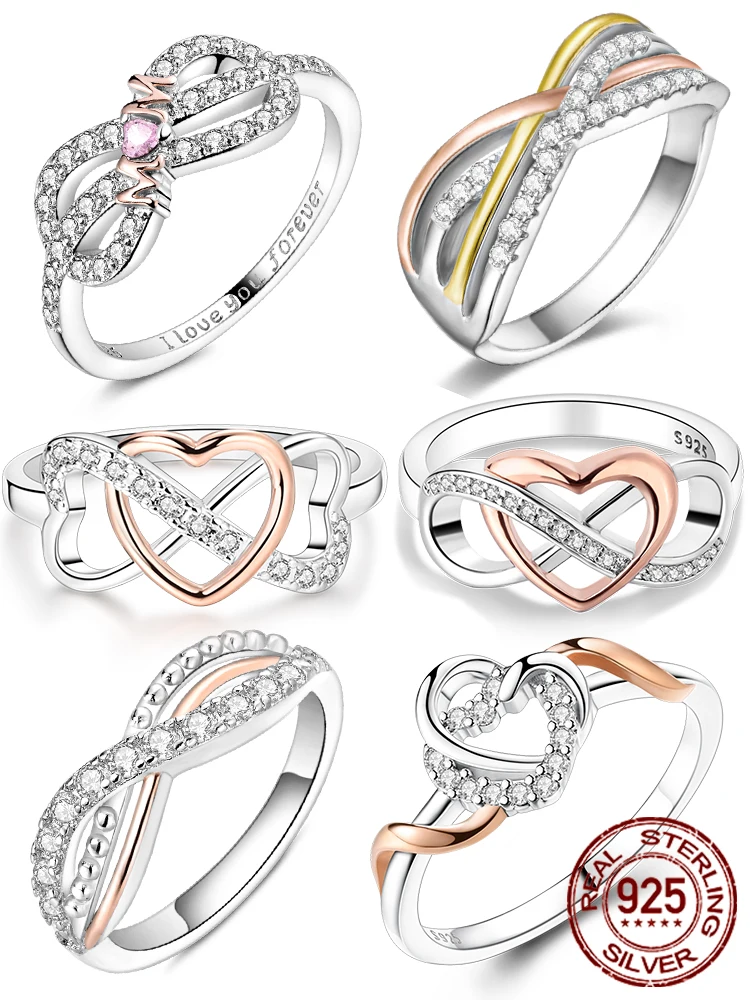 925 Sterling Silver Original Eternal Infinity Love For Mom Rose Gold Plated Heart Rings For Women Classic Fashion Jewelry Gift