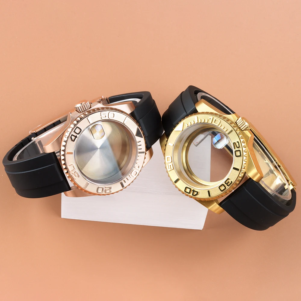 

40mm Rose Gold/Gold Watch Case Sapphire Glass Stainless Steel for NH35 NH36 NH34 NH38 Movement Rubber Strap Yacht-master Case