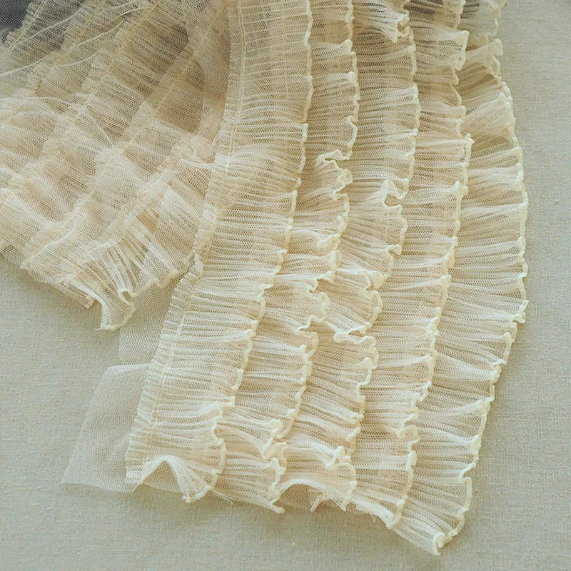 1Yard 18Cm Wide Ruffles Lace Tulle 5 Layesr Pleated Mesh Fabric Fringe Ribbon Lace Collar Edge Trim Dress Guipure Sewing Decor