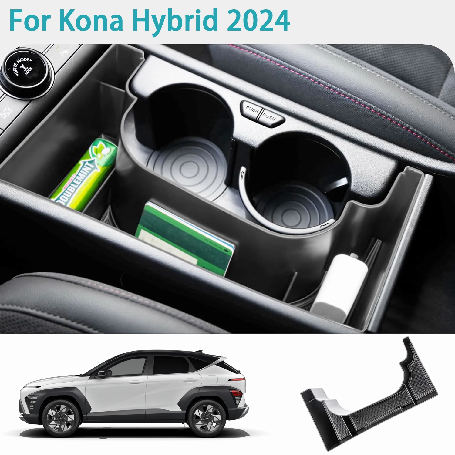 For Kona Hybrid SX2 2024 2025 Centre Console Storage Box Glasses Storage Box Cup Holder Phone Car Organiser Tray Car Accessories