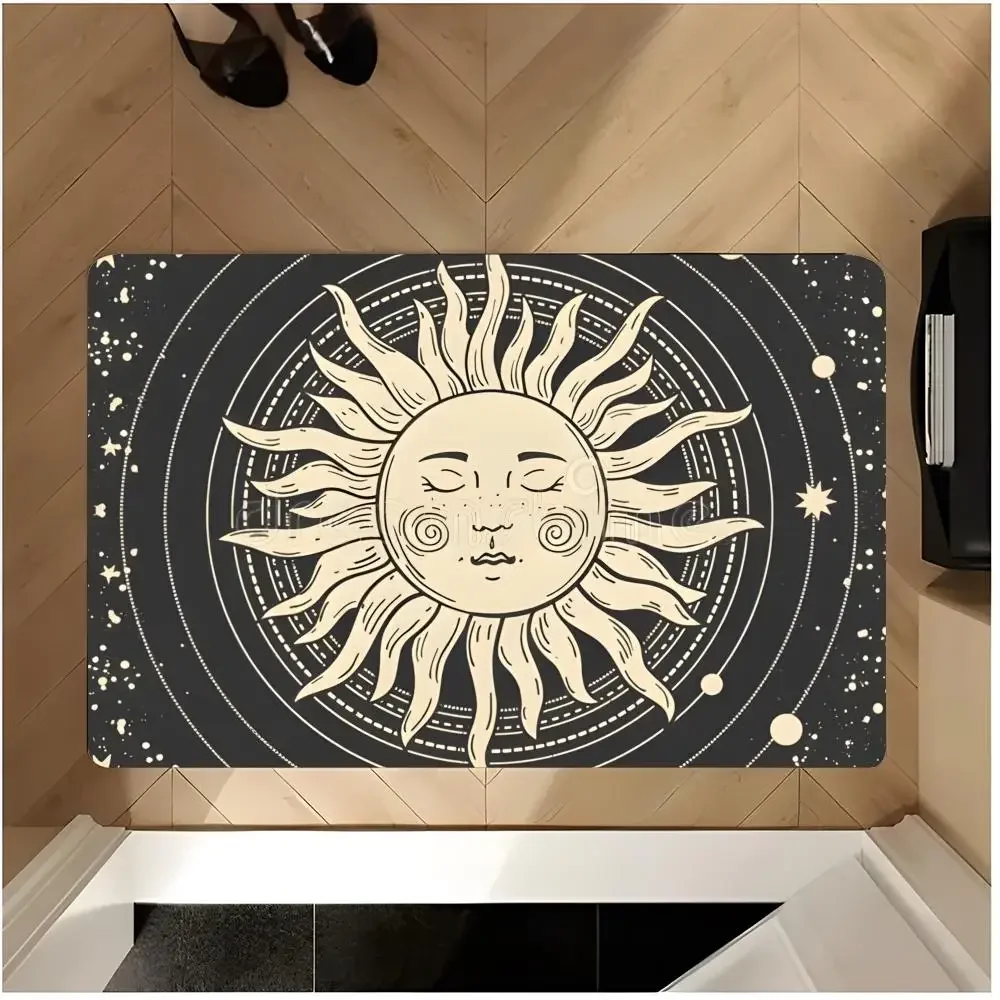 zodiac fortune mystical print Sun Moon Horoscope Floor Mat Washable Absorbent Flannel Door Mat Non-Slip Indoor Floor Rug