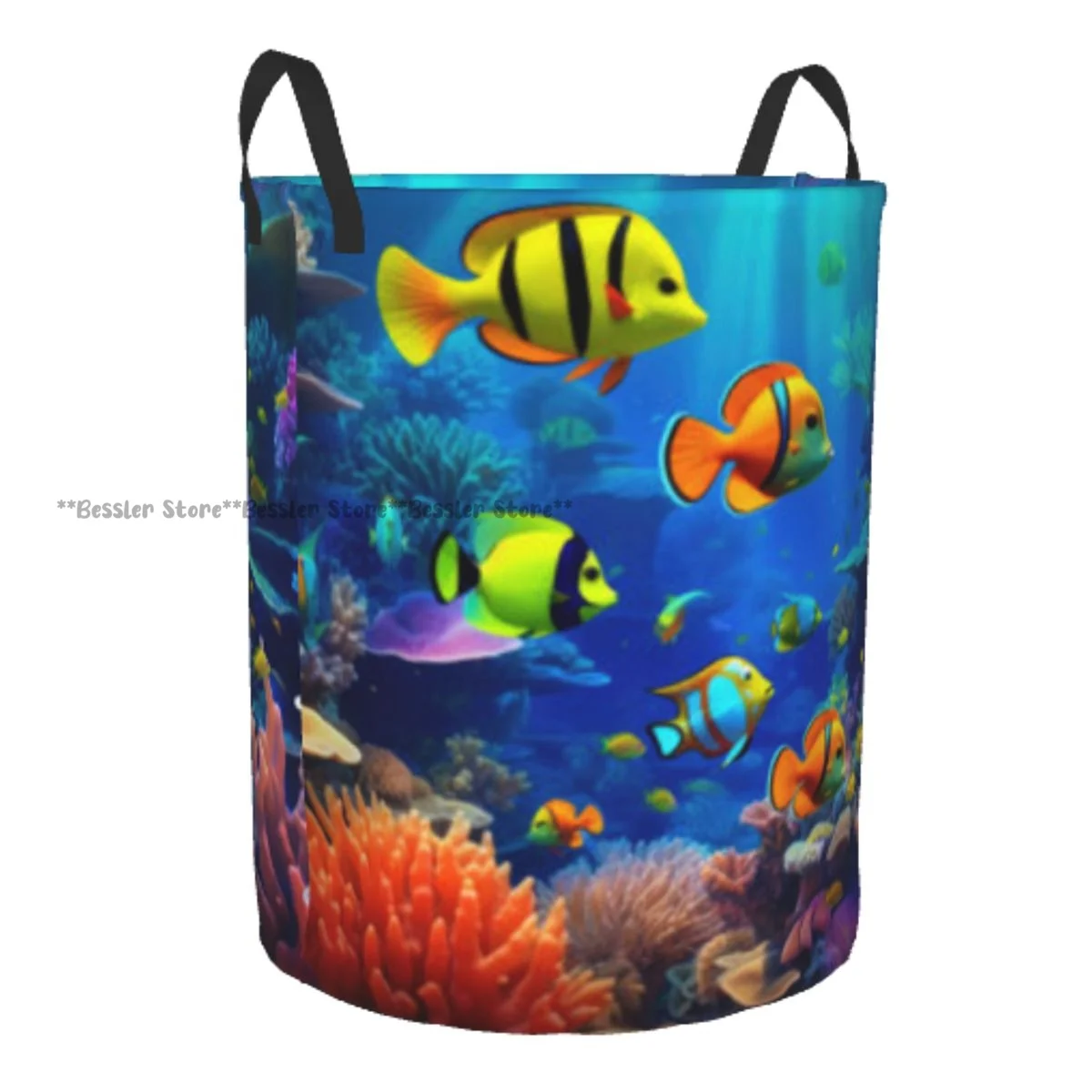 Underwater World With Tropical Fish And Corals Laundry Basket Folding Dirty Clothes Toys Storage Bucket Household