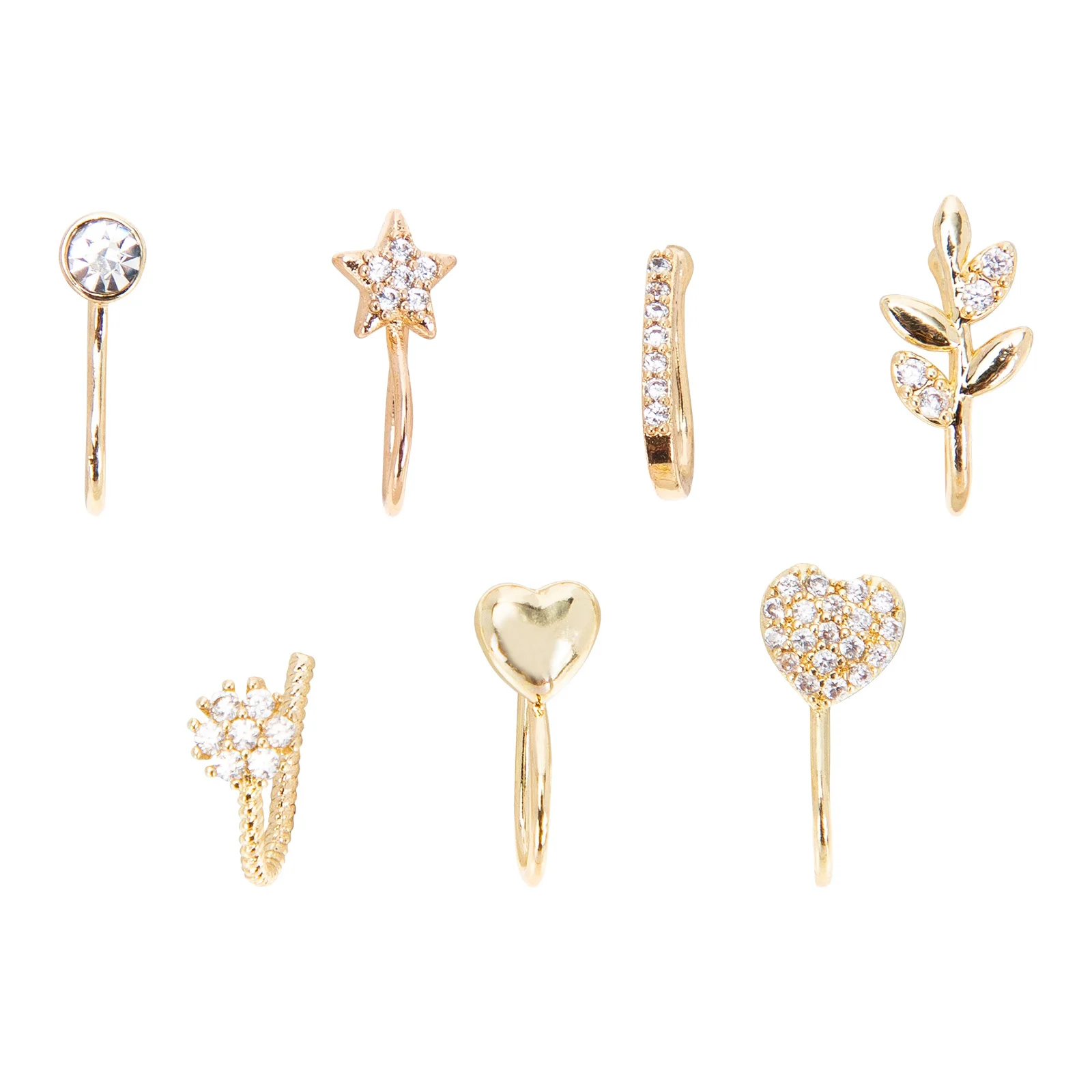 7pcs Golden Nose Rings Non-Piercing Fashion Jewelry For Women Men Fake Septum Clip Body Decor Party Festival Copper Nose Ring