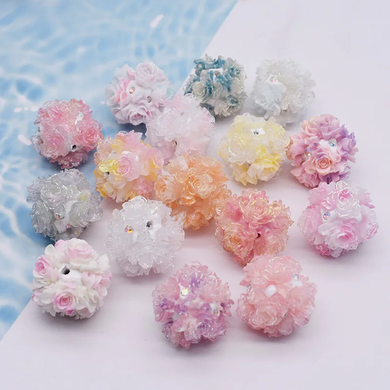 New Design 4pcs Orange Flower Polymer Clay Beads Round Flower Beads for Jewelry Making DIY Mobile Phone Chain Bead Pen Accessory