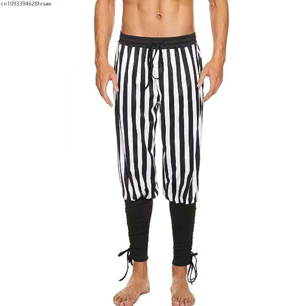 Calças masculinas listradas moda steampunk sweatpants renascentista medieval viking voyager calças casuais jogging calças plus size