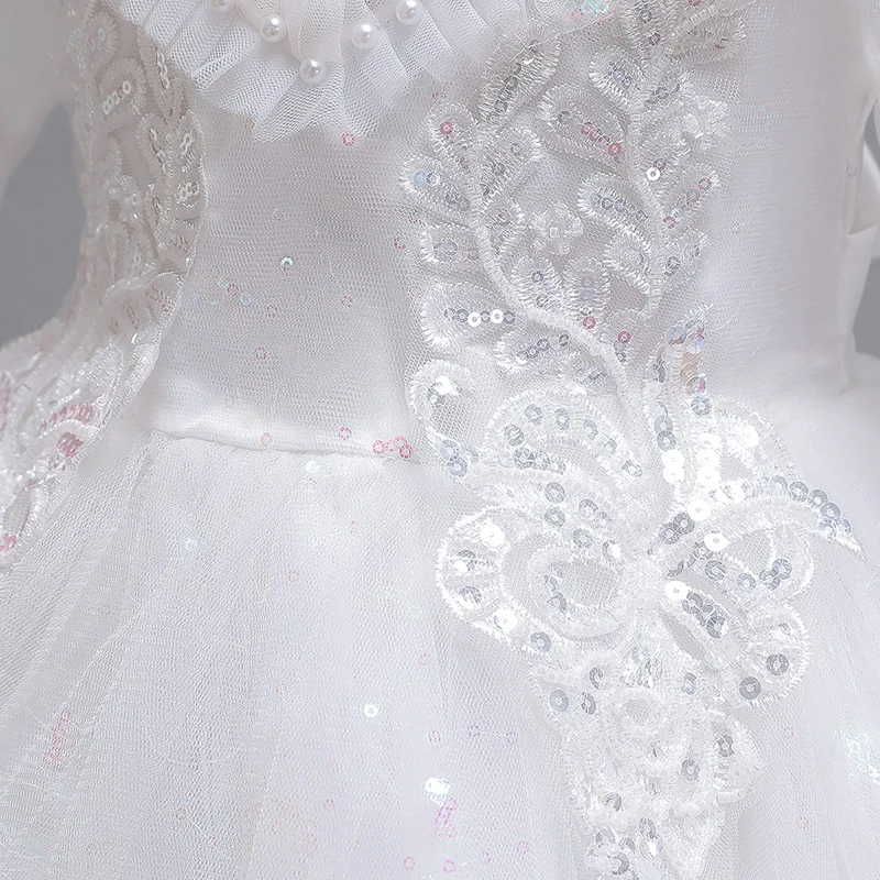 فستان سهرة بذيل سهرة للفتيات الصغيرات مع أكمام منتفخة شبكية لحفلات أعياد الميلاد فستان الأميرة للأطفال البنات