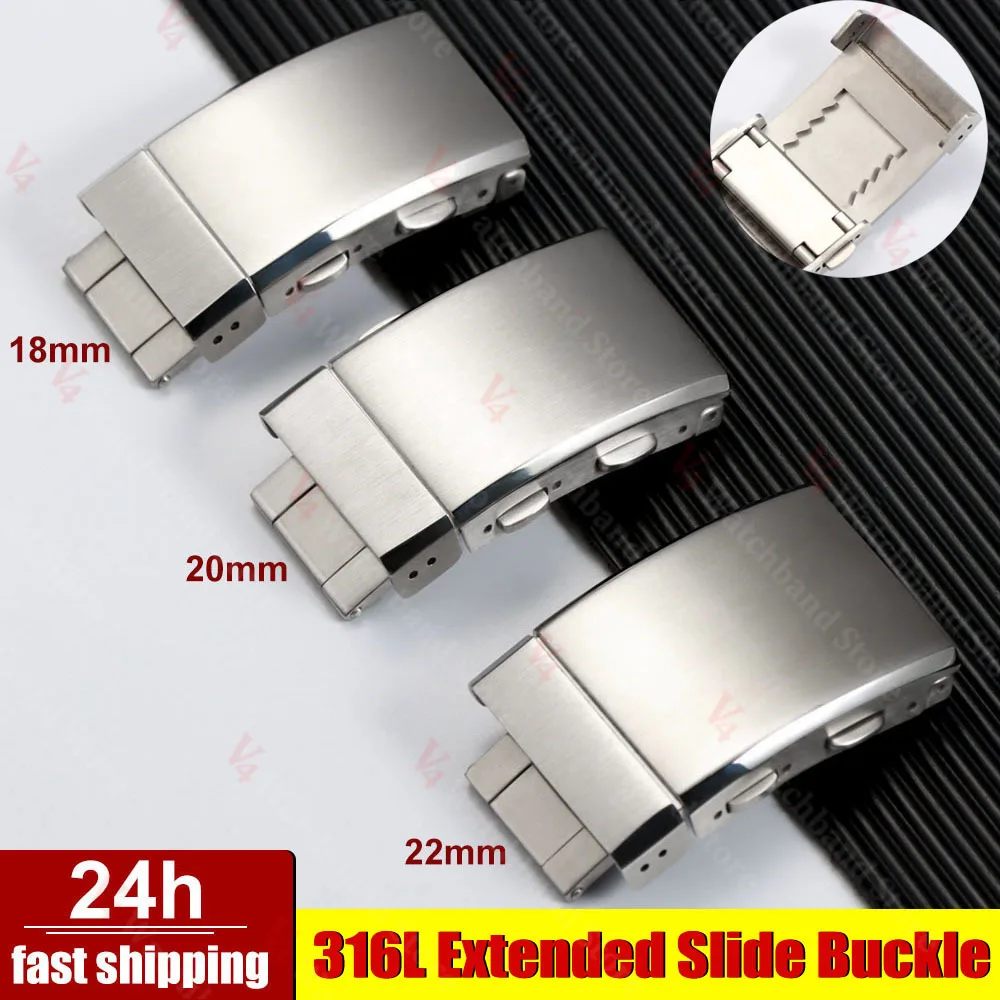 316L Solid Stainless Steel Watch Clasp 18mm 20mm 22mm Extendable Clasp Adjustable Folding WatchBuckle Premium Metal Slide Buckle