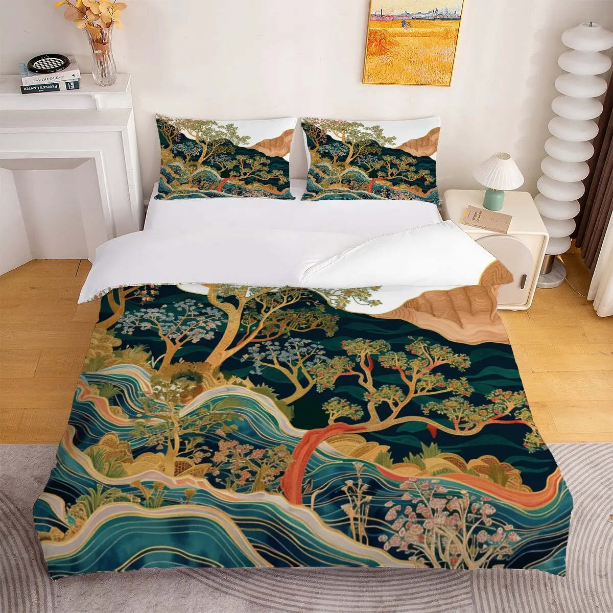 Flowers in the river  Down duvet cover large size  plants on the hillside  Printed duvet cover 3-piece set with 2 pillowcases