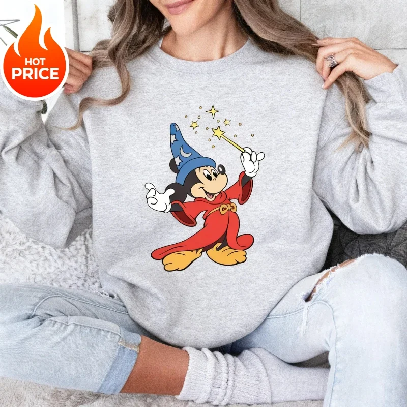 디즈니 2025 뉴 핫 미키 마우스 빈티지 크루 스웨터 소년 소녀 가족 부모-자식 착용 오버 사이즈 남성 여성 루즈 후드 탑
