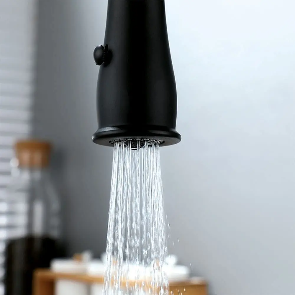 Solid Brass Pre Rinse Faucet Single Handle High Arc Swivel Dual-Mode Pull-Down Sprayer Kitchen Sink Faucet withPorcelain Handle