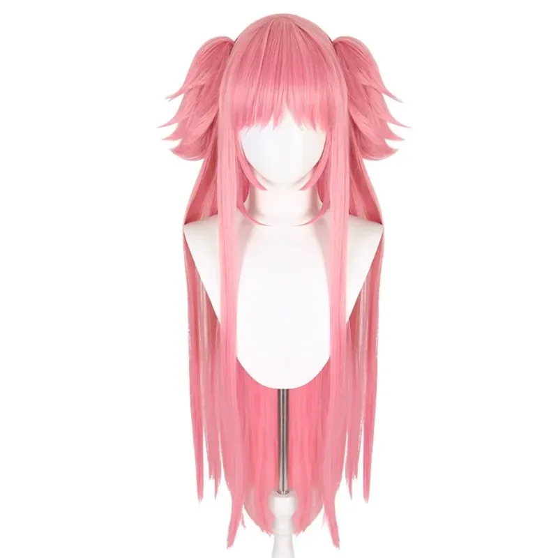 Cosplay Madoka Magica Rosa con frangia Parrucca diritta sintetica Ultimate Mdoka Doppia coda di cavallo Cosplay Parrucca magica per ragazza Festa quotidiana