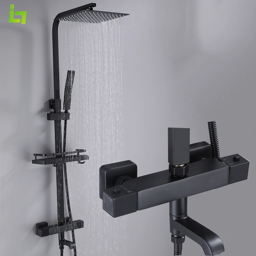 Stainless Steel  Thermostatic Shower Faucet Multiple Water Outlet Methods Height Adjustable Bathtub Faucet With Shower Shelf