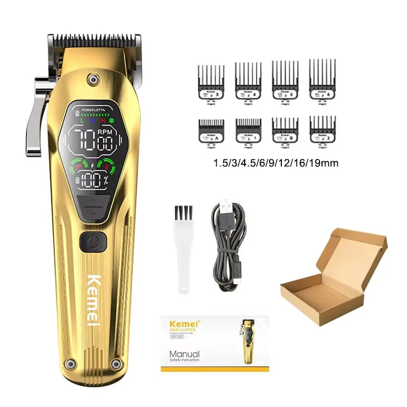 Kemei KM-1698 KM-1697 9000 RPM Haarklipper Volledig Metalen DLC-Mes LED-Display Haartrimmer voor Mannen Professionele Knipmachine