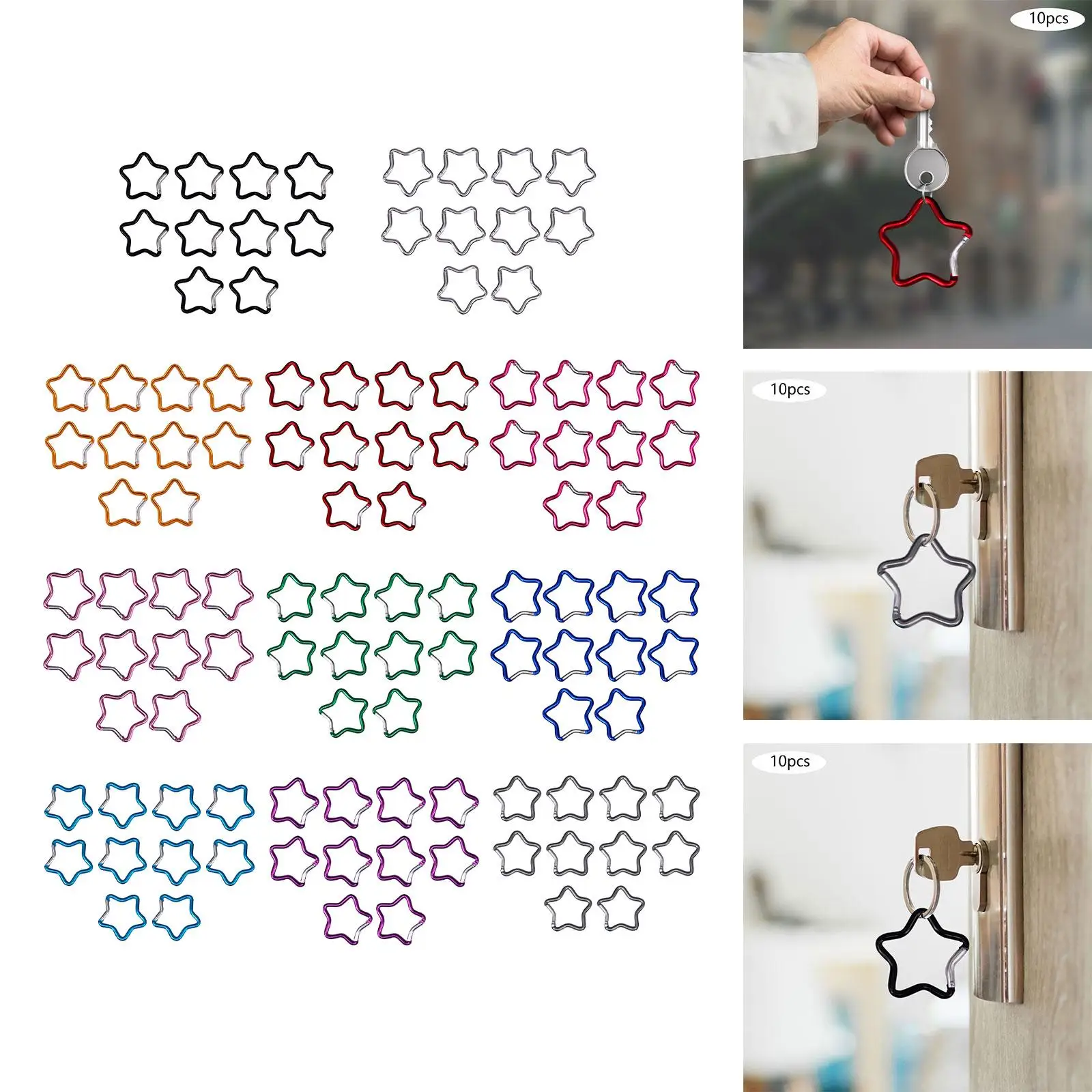 10 Pieces Star Design Carabiner Clips for Keychains And Outdoor Activities