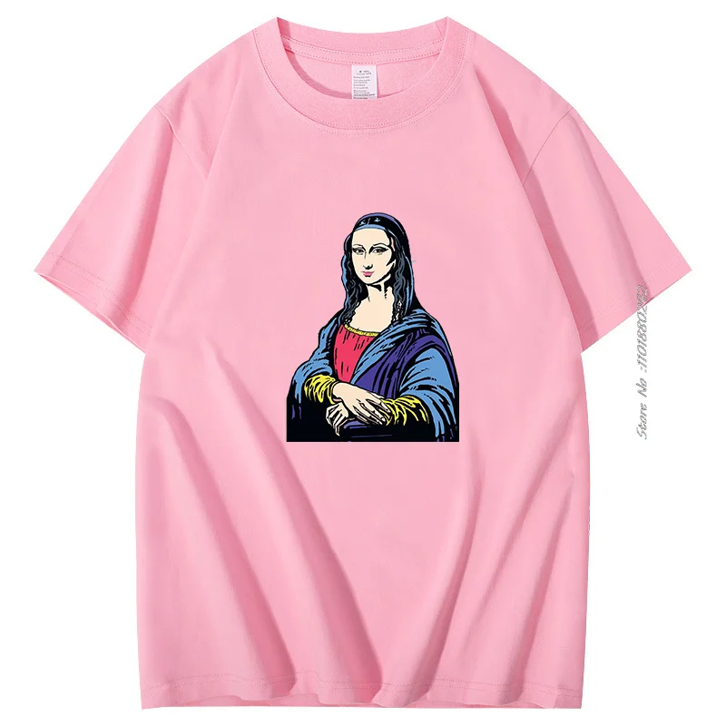 Funny t shirts Mona Lisa face Art parody Cotton T-shirt graphic t shirts Summer men's short sleeve t-shirt Harajuku Streetwear