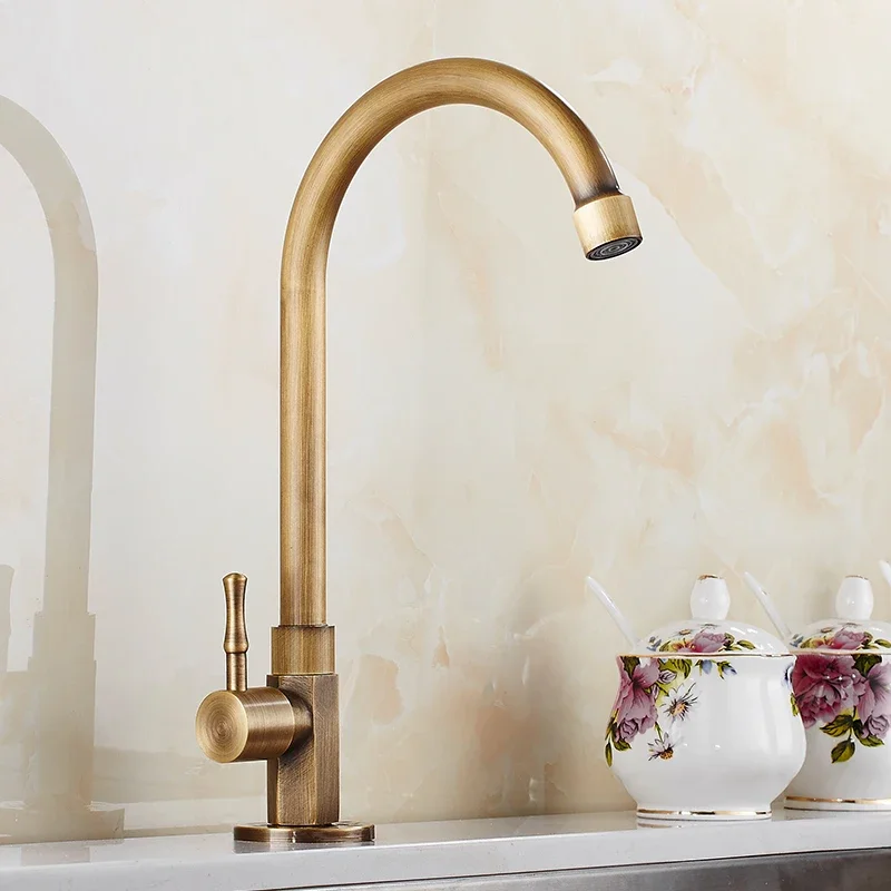 Hohe Qualität Wasserhahn Messing Klassische Nur Kaltes Wasser Küche Waschbecken Wasserhahn Schwanenhals Einzigen Hebel Outdoor Tap Bronze Gebürstet