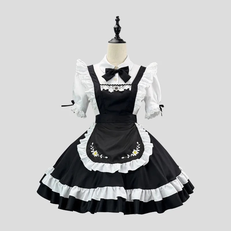 26New Embroidered Maid Dress Lolita Short Skirt Sweet Ruffled Frills Cosplay Costume Halloween Lolita Apron Cool Servant Uniform