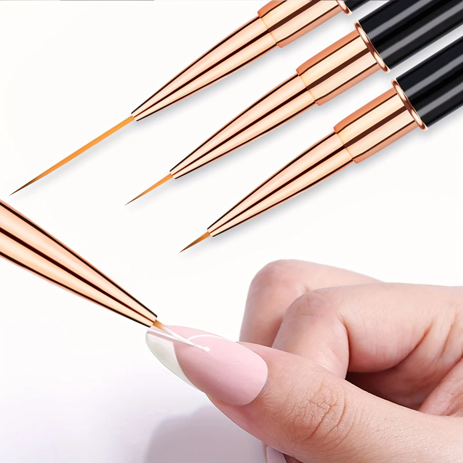 5-teiliges Doppelseitiges Nagelkunst-Pinselset mit Metallgriff und Roségold-Akzenten für Liner UV-Gel Malerei Schnitzerei Ombre 3D Maniküre-Werkzeuge – Detail 7