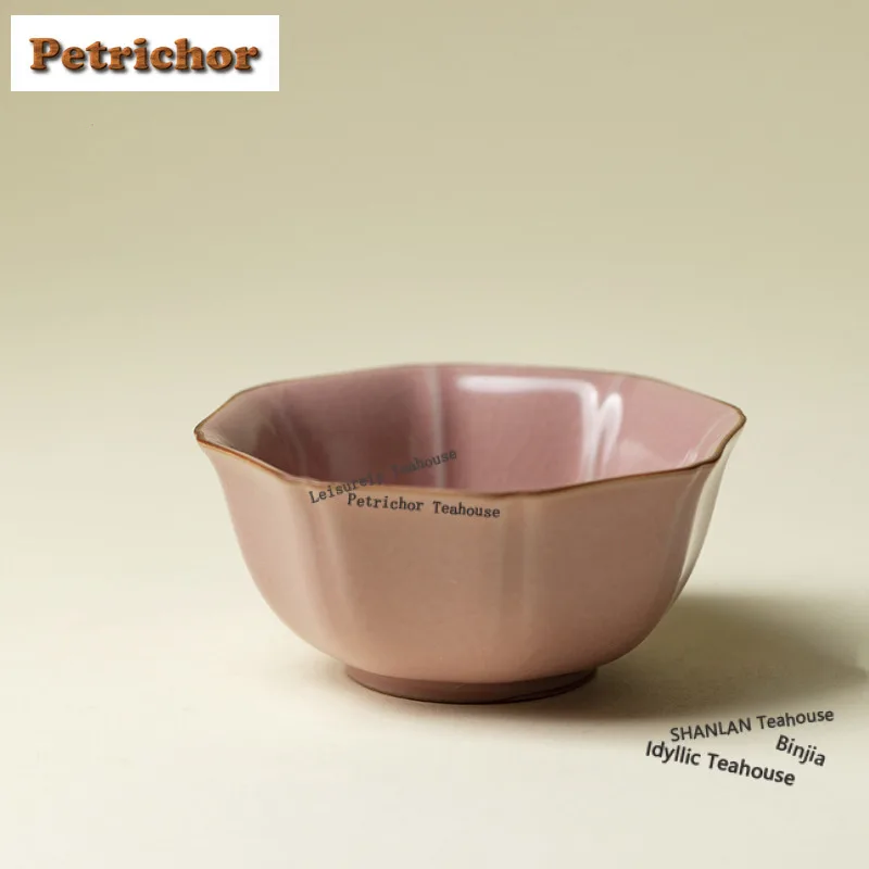 Ru Kiln Pink Crackle Flower Mouth Teacup Retro Tea Bowl Cup for Tea Tea-tasting Smelling Cup Chazhan Master Cups Tea Ceremony