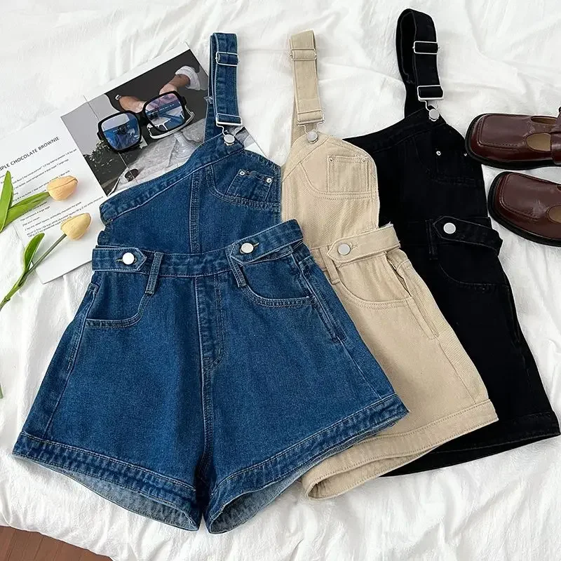 

Casual Jumpsuits Sexy Short Rompers Women Summer Vintage One-shoulder Denim Jumpsuit Streetwear A71