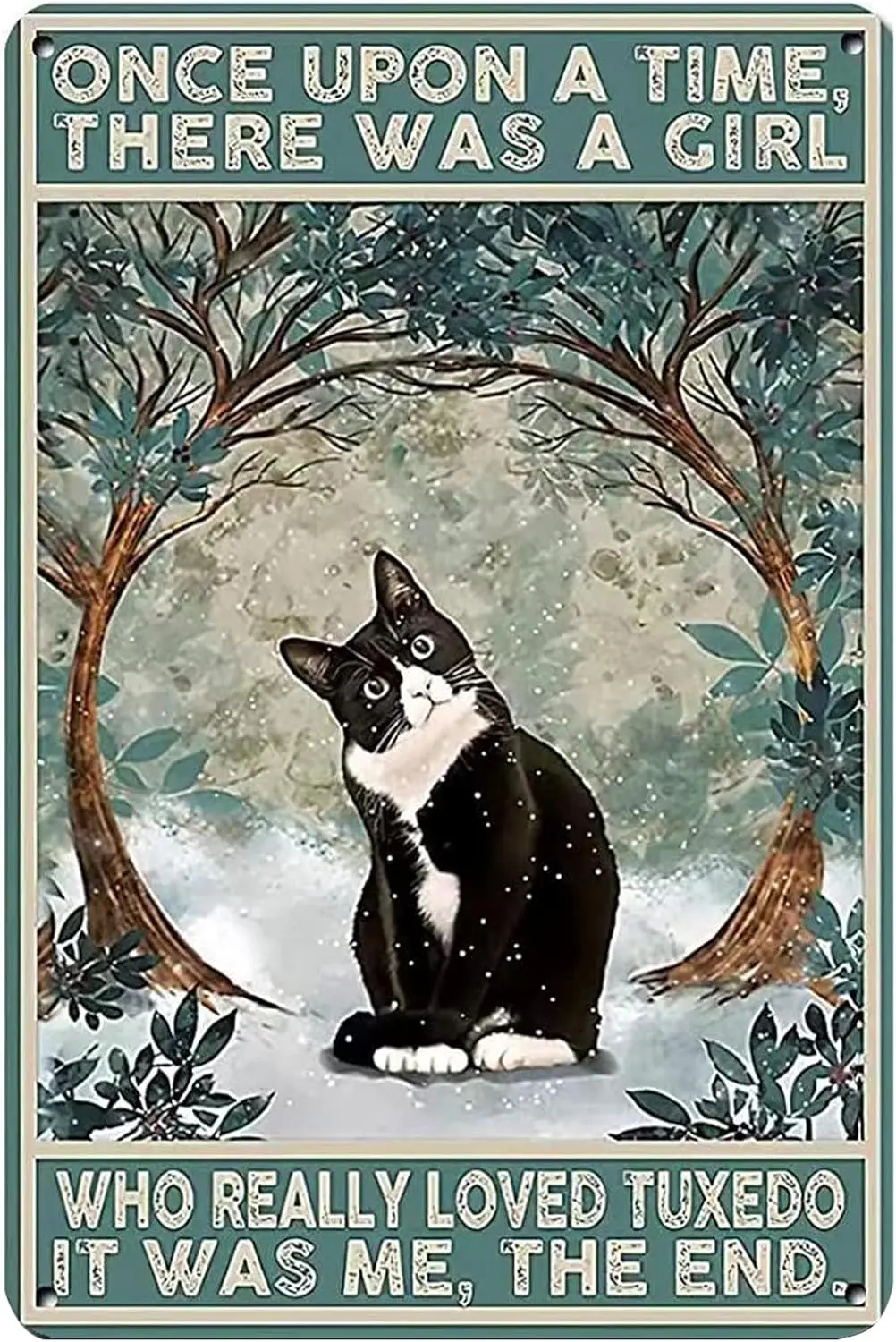 Divertido letrero de estaño de Metal Retro de gato negro, una vez, había chica, placa de letrero Vintage para hombre de oficina en casa