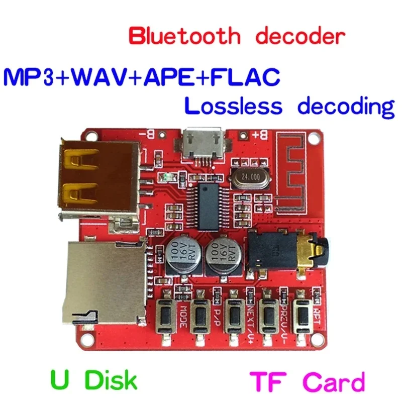 5Pcs Lossless Decoding Module Wireless Bluetooth MP3 Decoder Board 3.7-5V BLE 4.1 Circuit Board Micro USB TF Card Interface