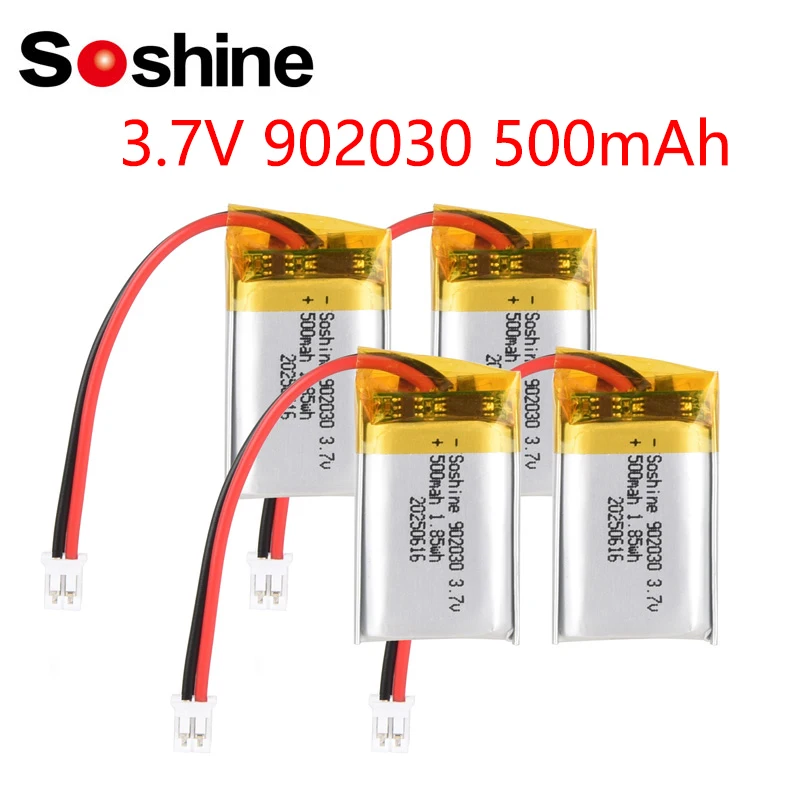 Soshine 902030 500mAh بطارية 3.7V يبو بطاريات ليثيوم بوليمر لضوء الشمس DVD المقتفي مكافحة سرقة جهاز GPS مدلك