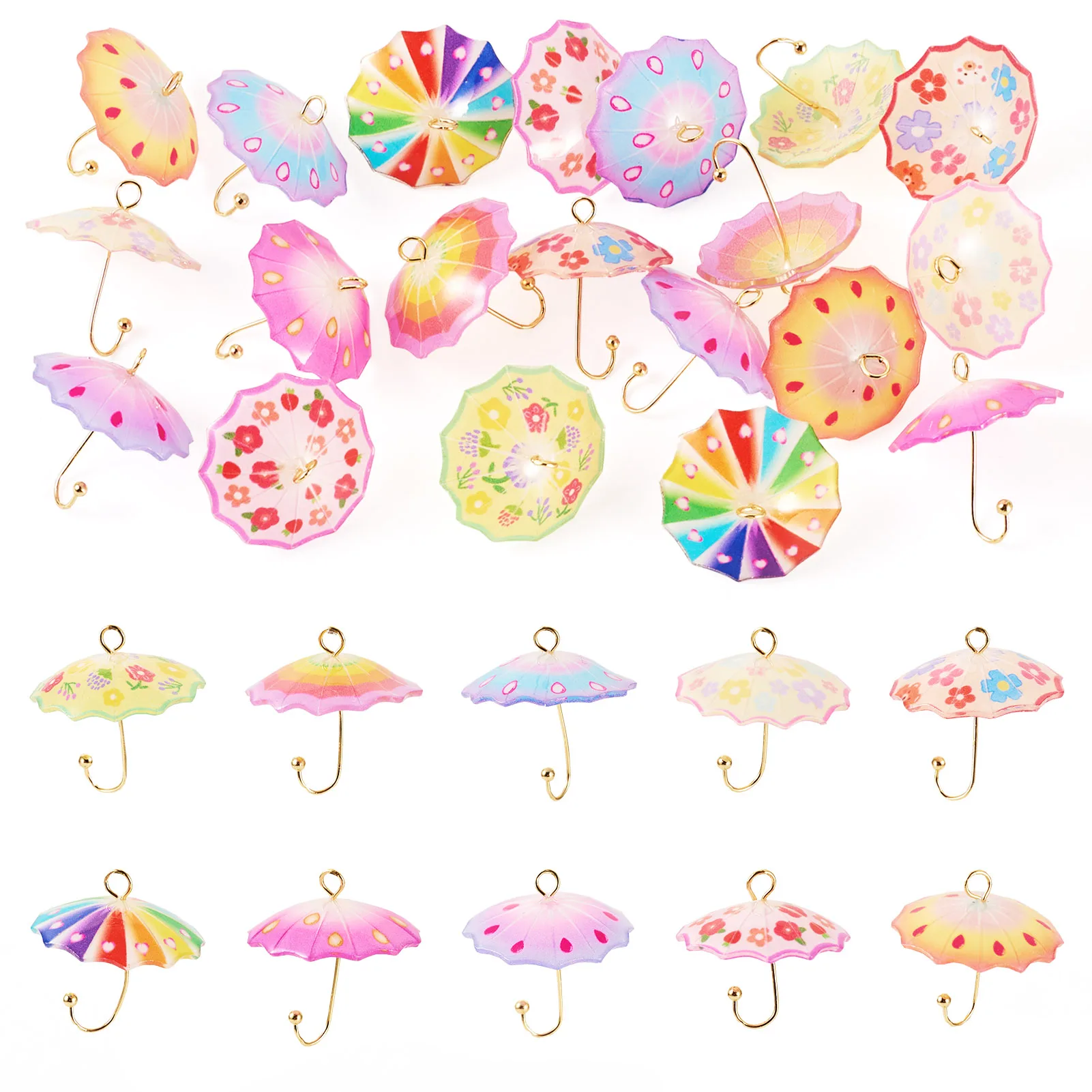 

20Pcs Acrylic Pendants Umbrella with Brass Finding Mixed Color for Making DIY Jewelry Necklace Earring Bracelet Supplies