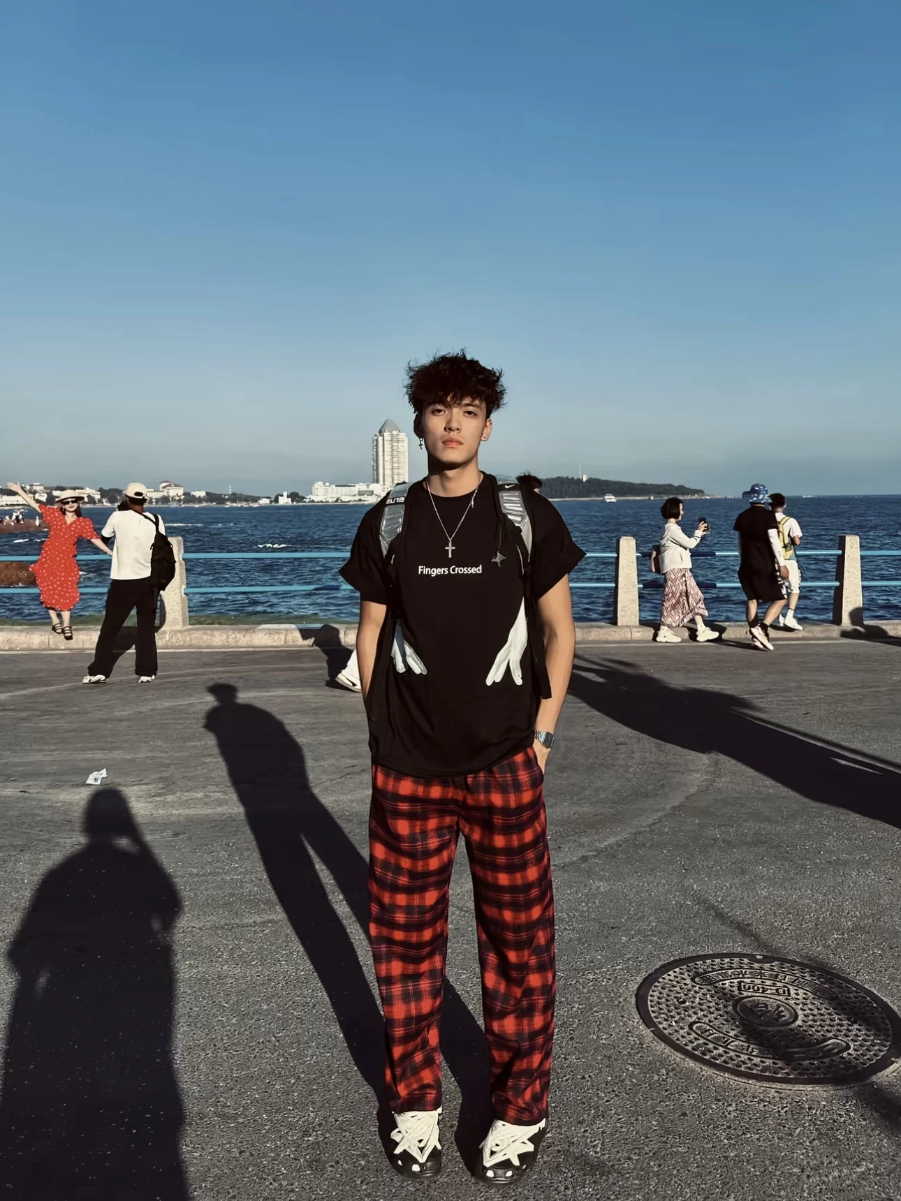 

American Red Plaid Lazy Wide Leg Long Pants Men CleanFit Four Seasons Casual Loose Straight id Pants Polyester Fiber